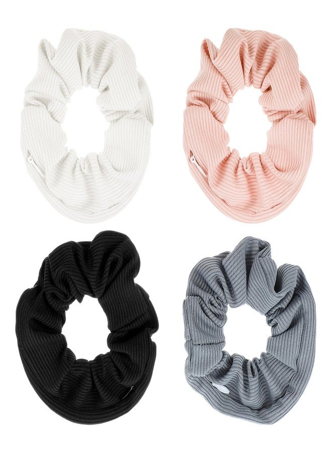 DOPENSPI 4PCS Zipper Scrunchies, Hidden Pocket Scrunchie Stash Scrunchie Hair Ties Large Ponytail Holder Hidden Pocket Hairs Accessories for Women Girls All Hair - Image 1